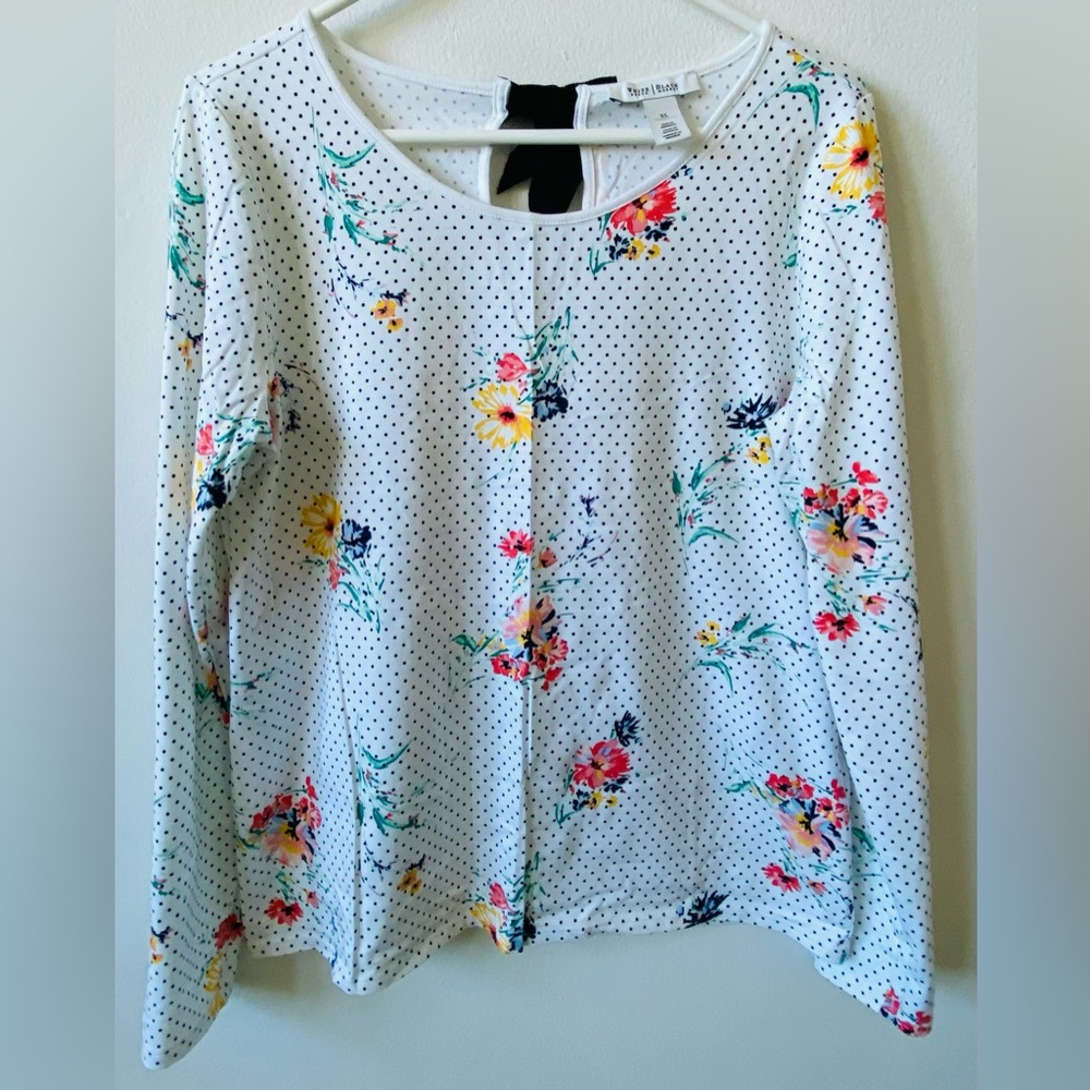 Worthington White Floral Polka Dot Blouse